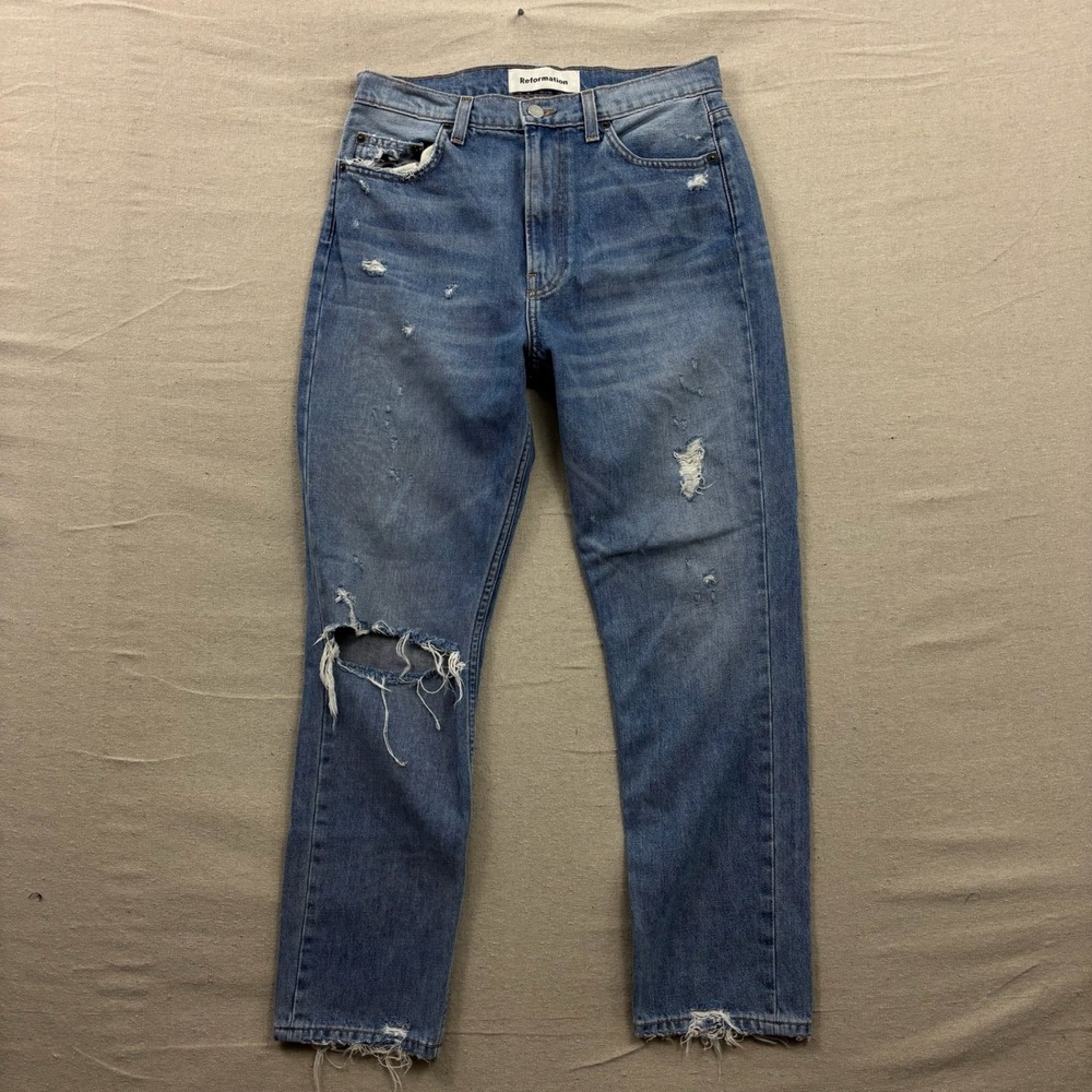 Reformation Julia High Cigarette Jeans Size 29 Blue Distressed Raw Hem High Rise